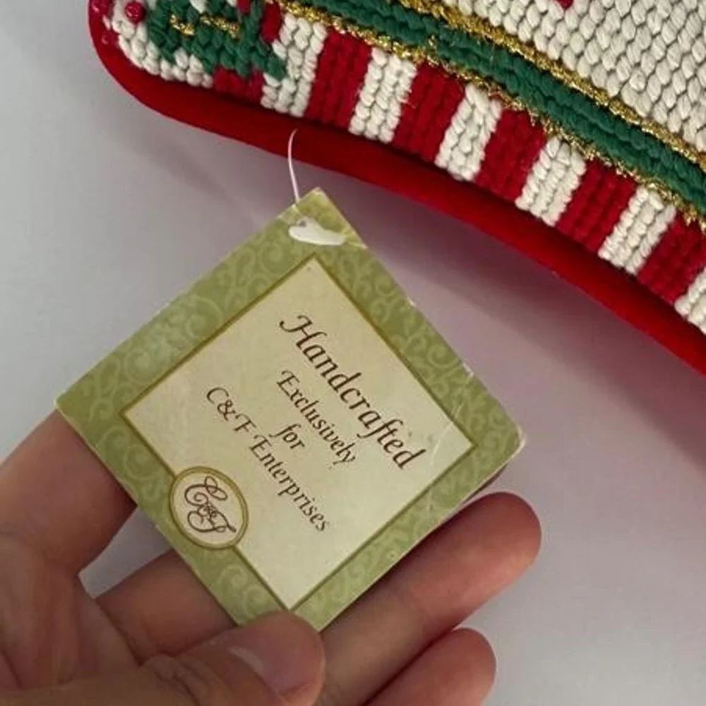 C&F Enterprises Christmas Needlepoint Pillow Friend Like You Red White Striped